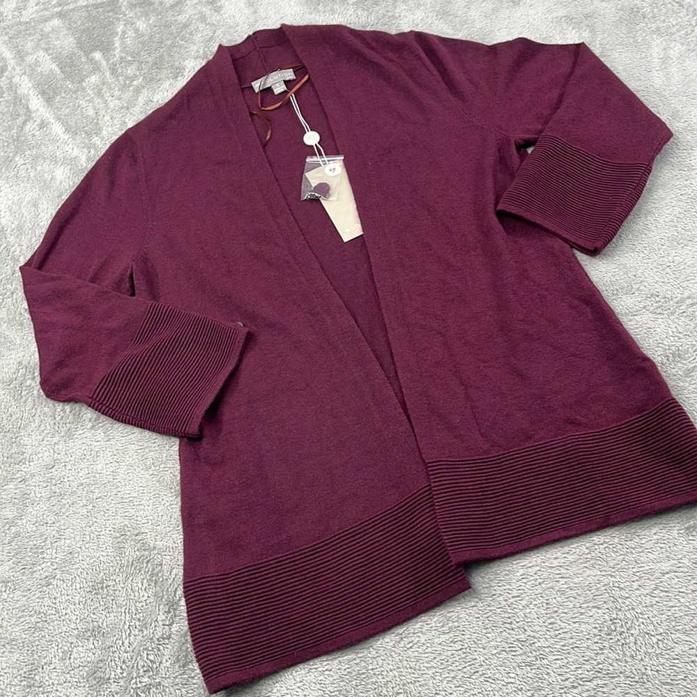 NEW Evolution S 3/4 Sleeve Open Cardigan Knit Sweater Purple Red‎